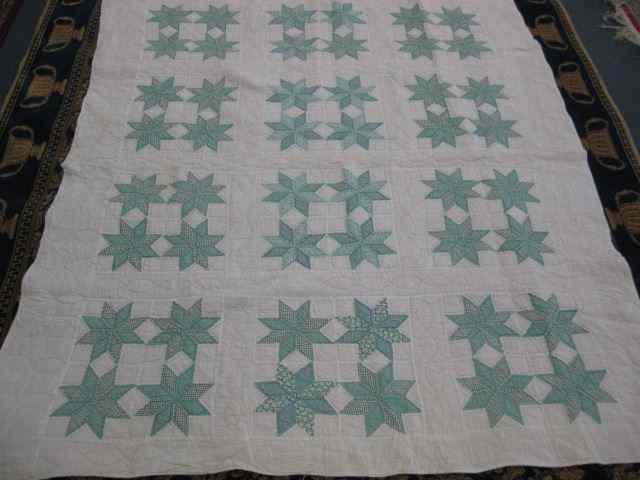 Appraisal: Handmade Antique Quilt green stars '' x ''