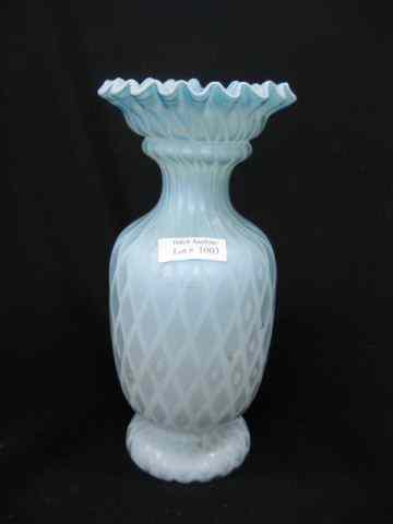 Appraisal: Victorian Blue Satin Art Glass Vase diamond quilted M O