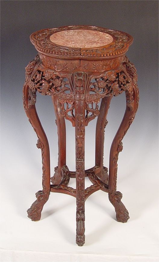 Appraisal: CARVED CHINESE MARBLE TOP STAND legs inset marble top ''h