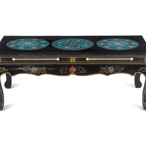 Appraisal: A Chinese Cloisonn -Inset Black Lacquer Low Table th Century