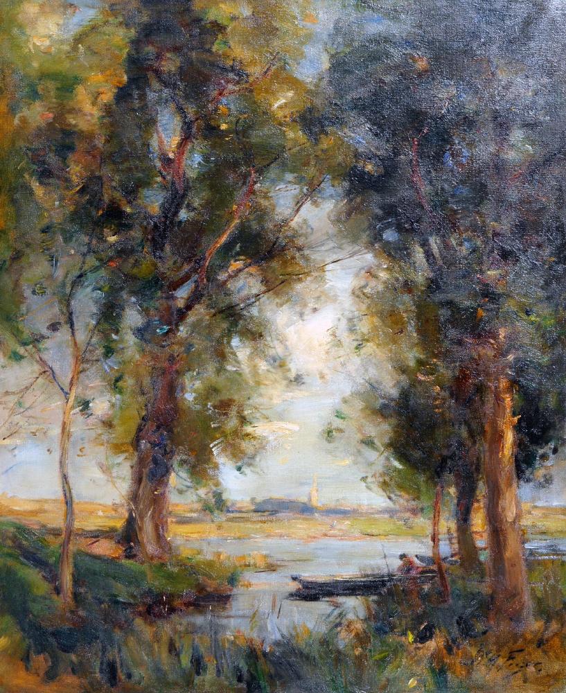 Appraisal: WILLIAM MILLER FRAZER - River Scene with Boat and Figures