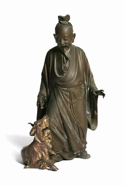 Appraisal: A Japanese bronze of a sage with a goat Taisho