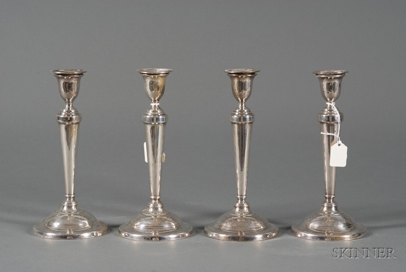 Appraisal: Set of Four George III Silver Weighted Candlesticks Sheffield Richard