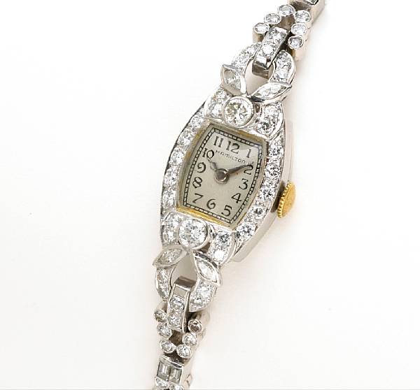 Appraisal: Hamiliton An art deco lady's diamond and platinum bracelet wristwatch