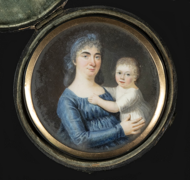 Appraisal: FRENCH MINIATURE ROUND PORTRAIT OF MOTHER AND CHILD ON TORTOISESHELL