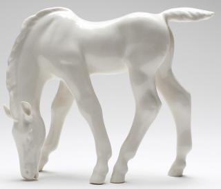 Appraisal: Russian Lomonosov Porcelain White Horse Figurine Depicted grazing marked under