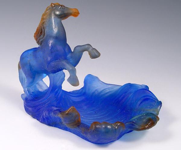 Appraisal: DAUM SIGNED PATE DE VERRE ART GLASS ORNAMENTAL DISH ''CHEVAUX