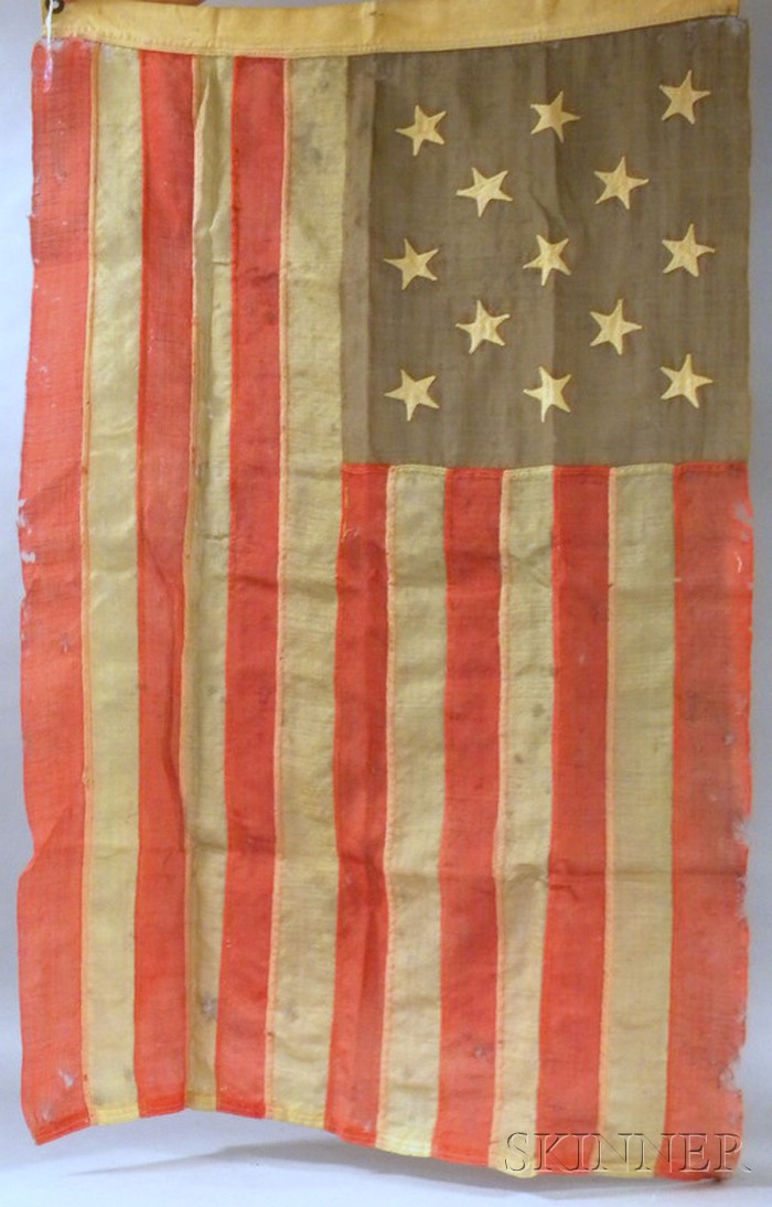 Appraisal: Machine-stitched Pieced and Applique Thirteen-Star American Flag approx x in