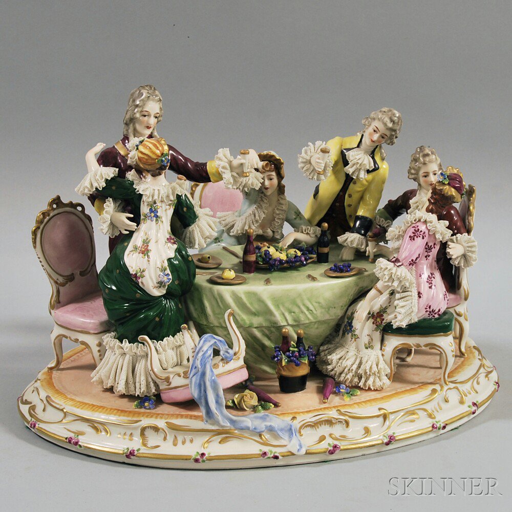 Appraisal: German Porcelain Plateau of a Banquet Scene th century ht