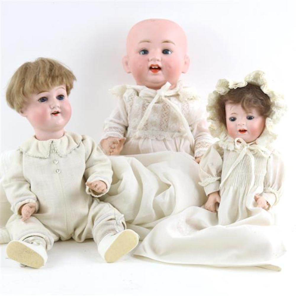 Appraisal: THREE MORIMURA BROTHERS JAPANESE BISQUE SOCKET HEAD BABY DOLLS Three