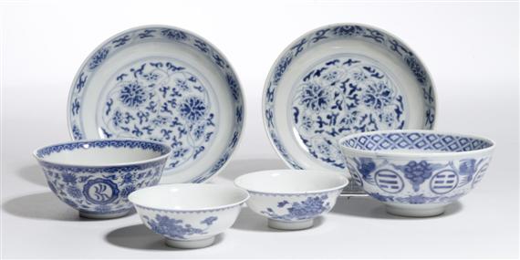 Appraisal: TWO ROUND AND FOUR SMALLER BLUE AND WHITE BOWLS China