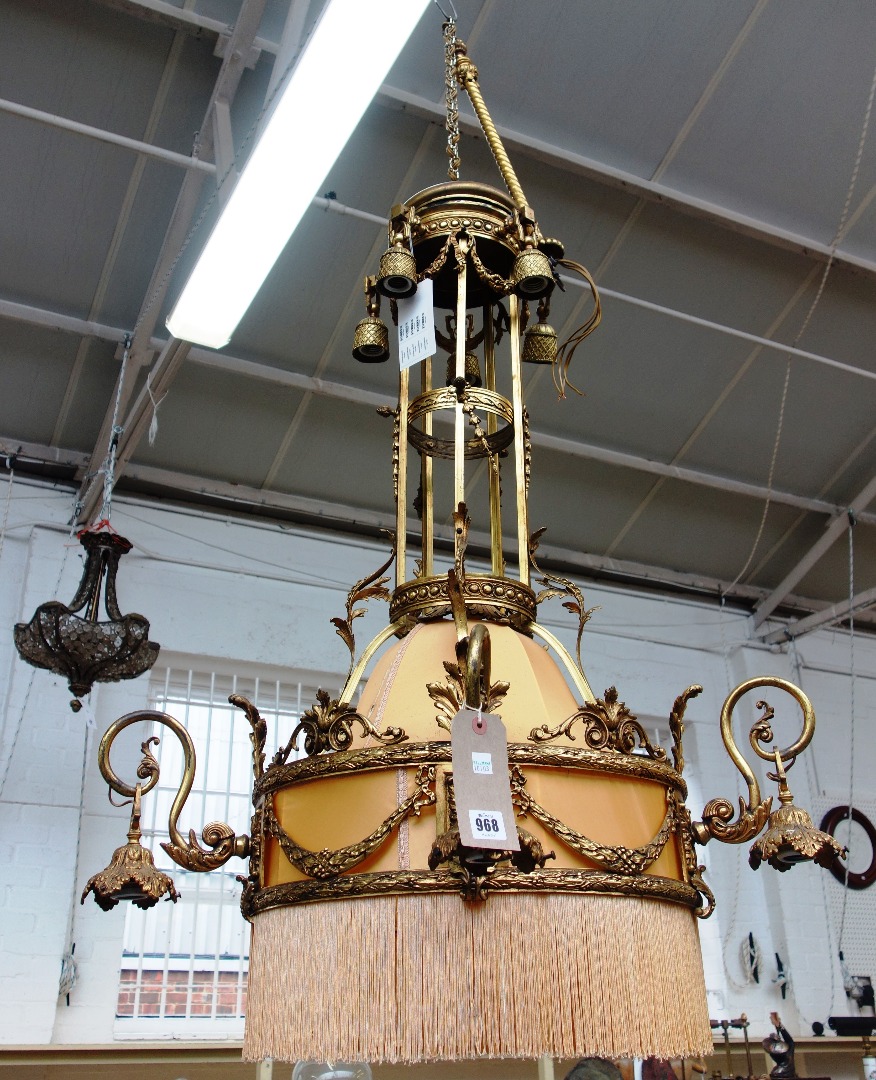 Appraisal: A gilt bronze ten branch chandelier late th century with