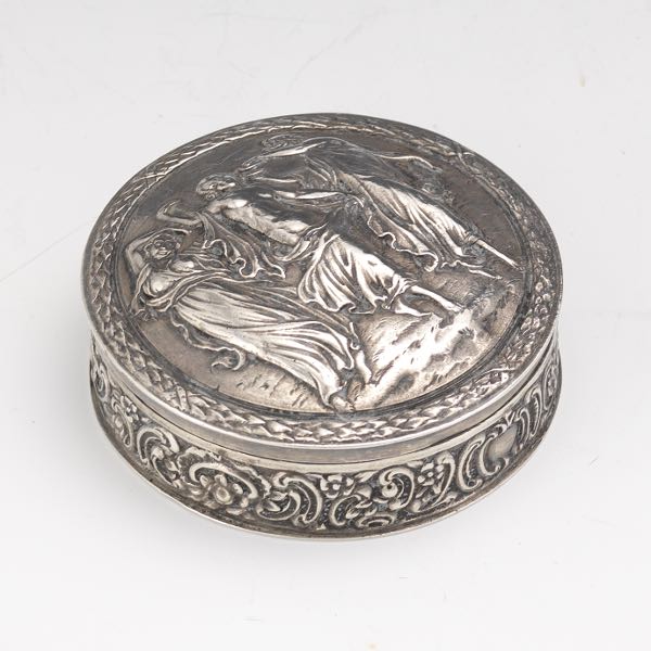 Appraisal: GERMAN SILVER TRINKET BOX CA mm thick x mm in