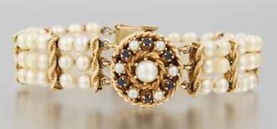 Appraisal: A Vintage Gold Watch with Pearl Bracelet k yellow gold