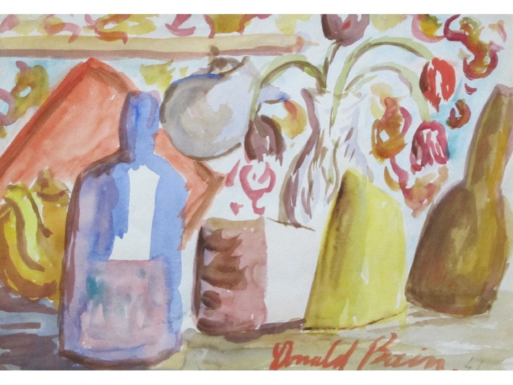 Appraisal: DONALD BAIN - YELLOW TEAPOT Watercolour signed and dated x