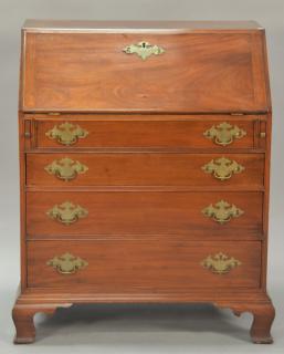 Appraisal: Custom walnut desk having slant front over four drawers on