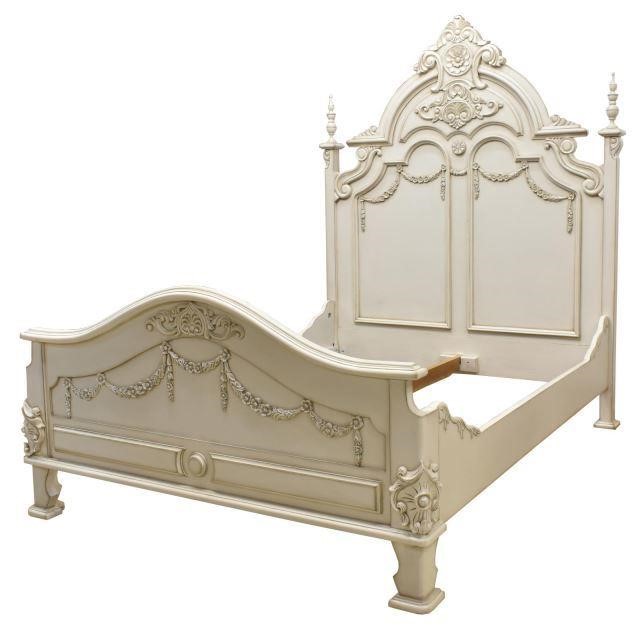 Appraisal: Queen size white painted bed late th c arched headboard