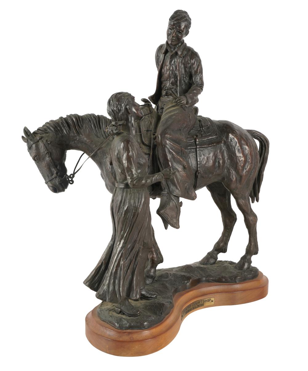 Appraisal: TRUMAN BOLINGER B COUNTRY COURTSHIP bronze mounted to wooden plinth