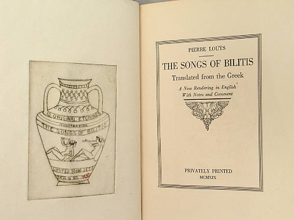 Appraisal: LOUYS PIERRE Song of Bilitis Privately printed With original etchings