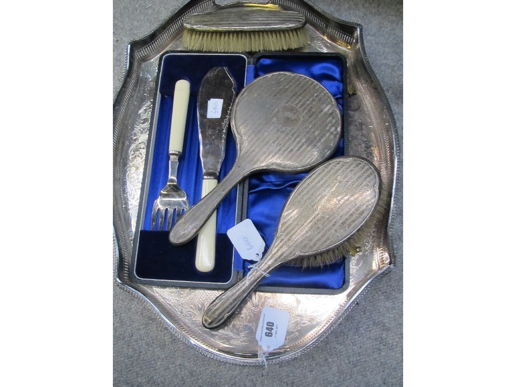 Appraisal: Lot comprising EP tray dressing table set fish servers etc