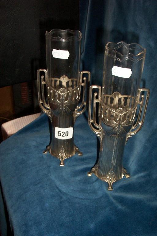 Appraisal: A pair of WMF -handled vases with fluted and pierced