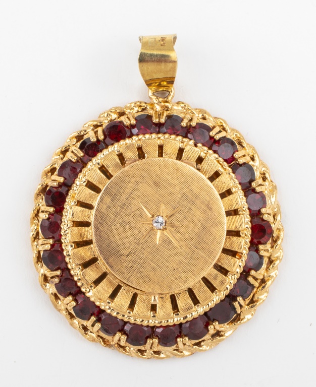 Appraisal: VINTAGE K GOLD GARNET LOCKET PENDANT C S Vintage K