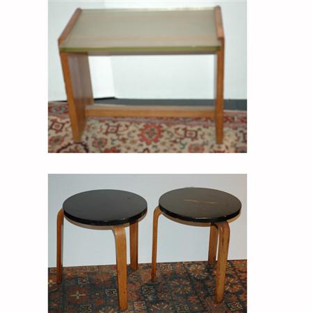 Appraisal: Two Black Painted Bentwood Stools Together with a Glass Top