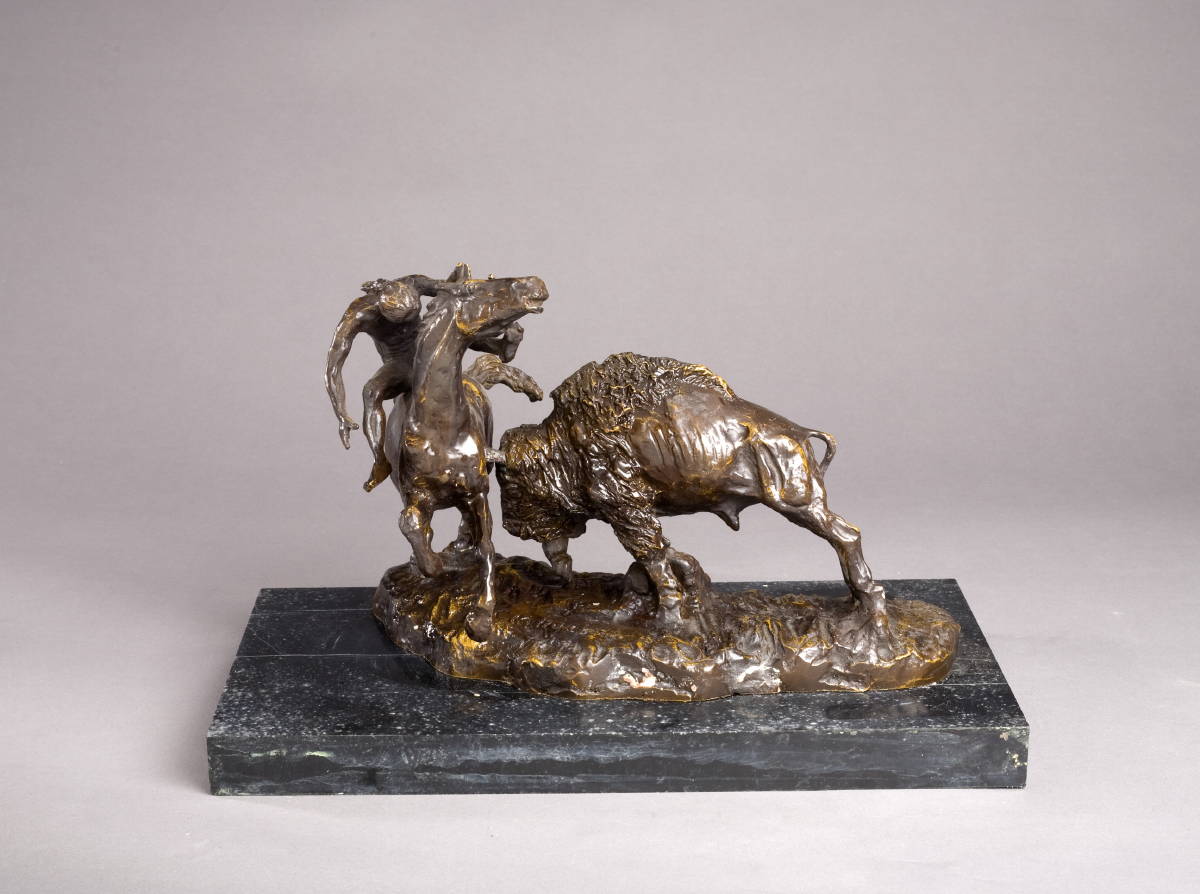 Appraisal: BRONZE FIGURAL GROUP OF A BUFFALO CHARGING A HORSE AND