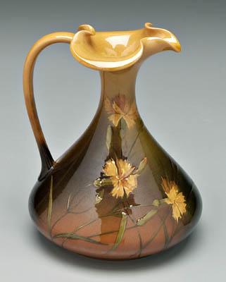 Appraisal: Valentien Rookwood ewer carnations on olive amber and brown ground