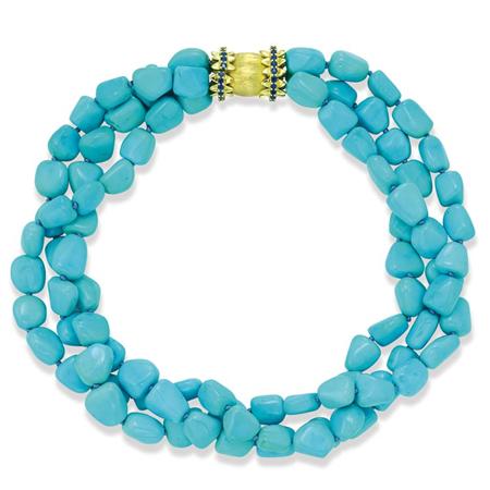 Appraisal: Triple Strand Tumbled Turquoise Bead Necklace Estimate -