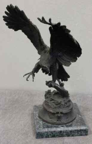 Appraisal: Bronze Eagle on a Green Marble Base Signed indistinctly and