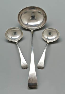 Appraisal: Three English silver ladles oval downturned handles tipt backs oval