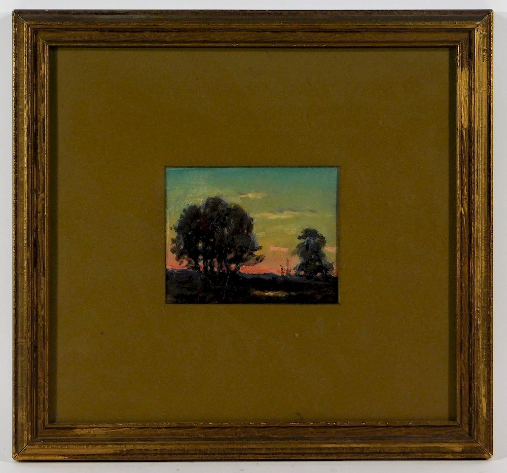 Appraisal: Antonio Cirino Miniature Sunset Landscape Painting Antonio Cirino Rhode Island