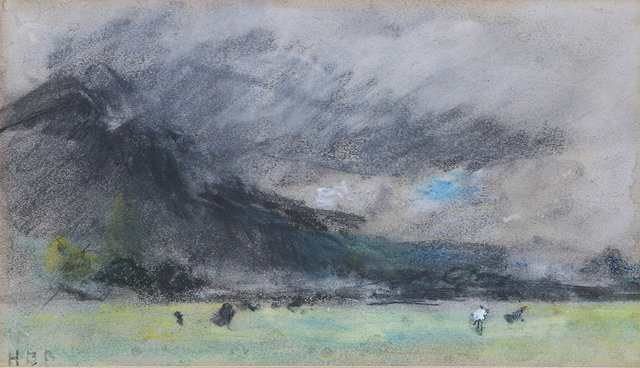 Appraisal: ATRIBUTED TO HERCULES BRABAZON BRABAZON - Mountain landscape with figure