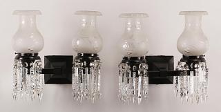 Appraisal: Pair of th c bronze and crystal sconces Pair of