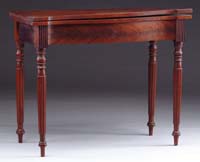 Appraisal: SHERATON SHAPED FRONT CARD TABLE Top having squared corners and