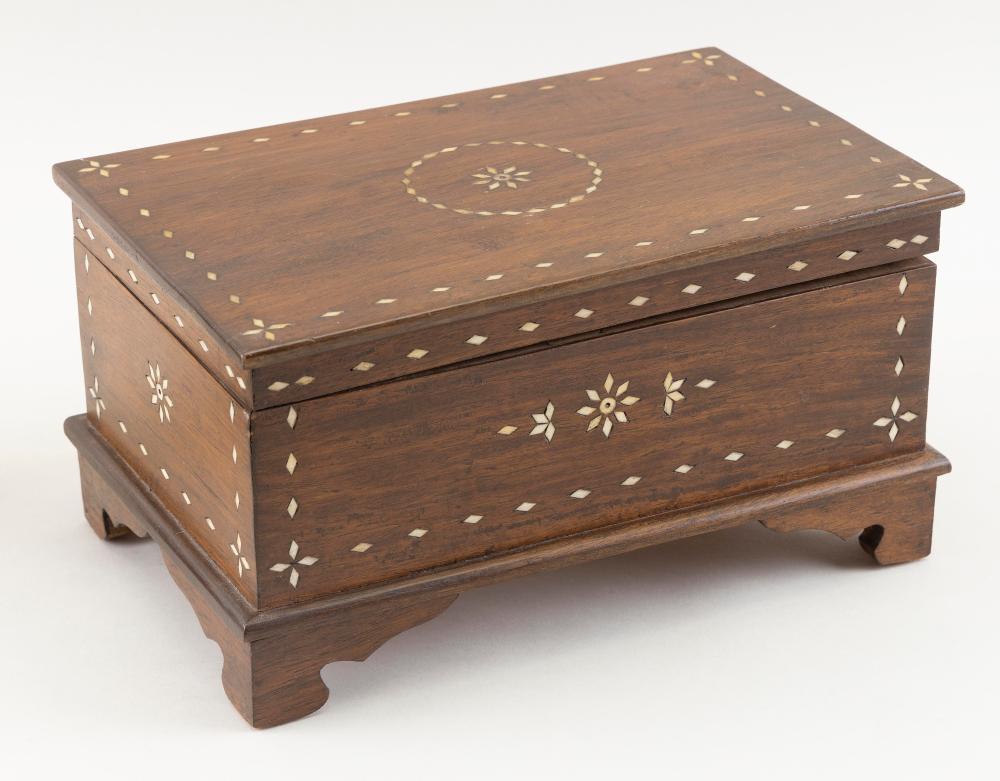 Appraisal: BONE-INLAID WOODEN BOX TH CENTURY HEIGHT WIDTH DEPTH BONE-INLAID WOODEN