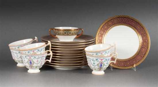 Appraisal: Limoges porcelain dessert plates matching bouillon cup and Royal Doulton