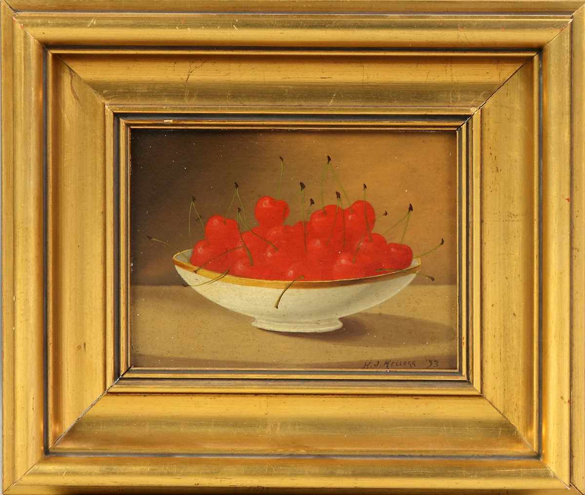 Appraisal: Harry J Kellogg American Bowl of cherries Sgn Lower right