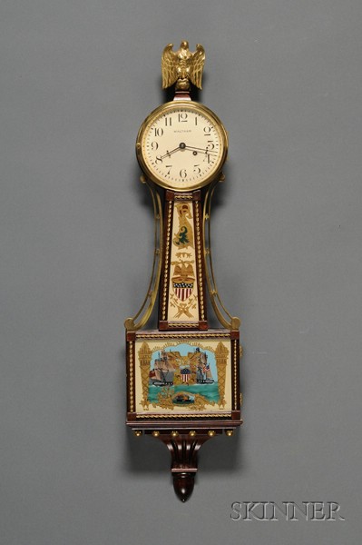 Appraisal: Mahogany Miniature Waltham Banjo Clock Waltham Massachusetts in dia painted