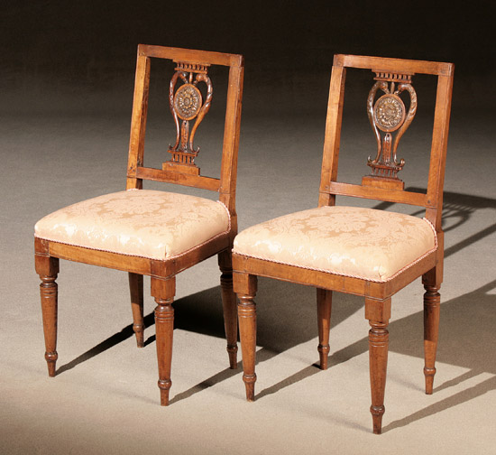 Appraisal: Pair of Italian Neoclassical Walnut Side Chairs th Century Each