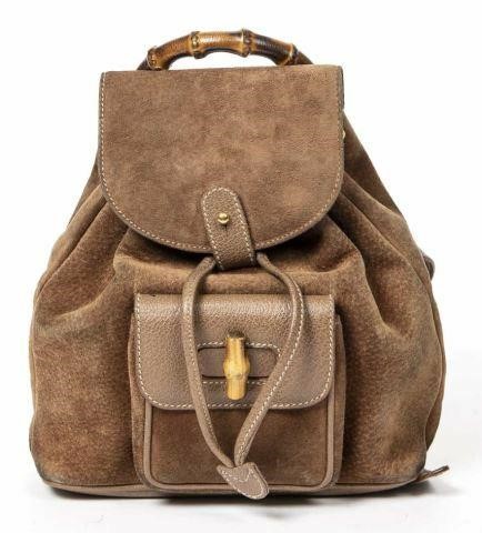 Appraisal: Gucci Bamboo PM backpack in suede with gold-tone hardware bamboo