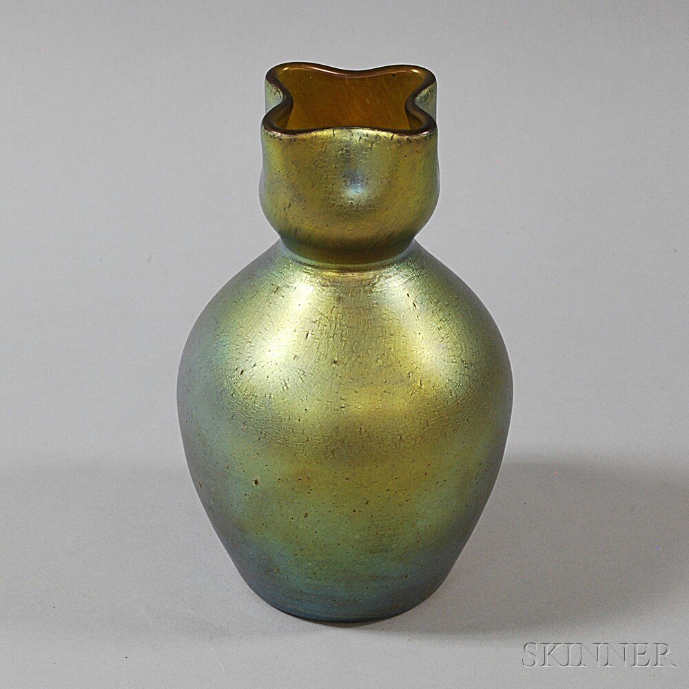 Appraisal: Bohemian Iridescent Art Glass Vase th th century with ruffled