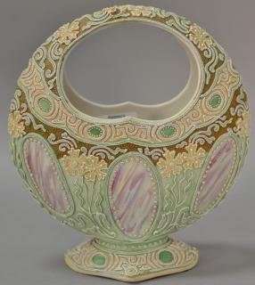 Appraisal: Rare Nippon Moriage porcelain flower basket vase ht Rare Nippon