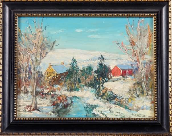 Appraisal: Winter landscape oil on masonite x SLR W E Baum