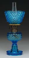 Appraisal: SCARCE BLUE HOBNAIL MINI LAMP S - Medium blue translucent