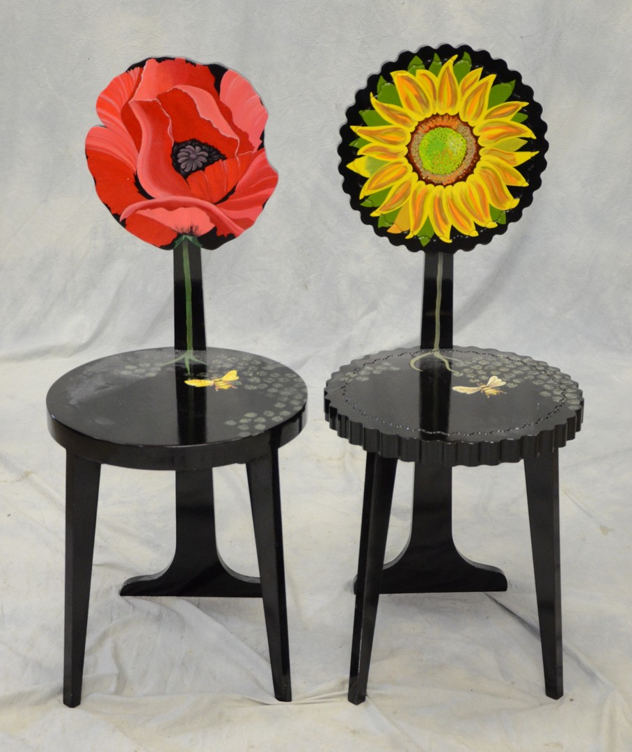 Appraisal: J Louise hand painted chairs marked J Louise For Farr