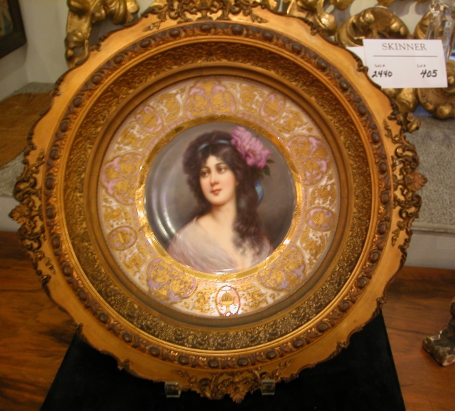 Appraisal: Framed Austrian Portrait Plate of a Brunette Beauty Amorosa late