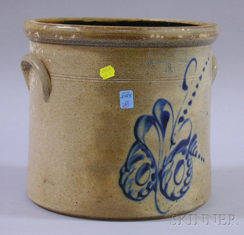 Appraisal: Cobalt Decorated Stoneware Crock with Leaf Motif FRANK B NORTON