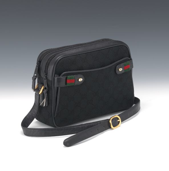 Appraisal: GUCCI VINTAGE SHOULDER BAG x x Black fabric GG canvas